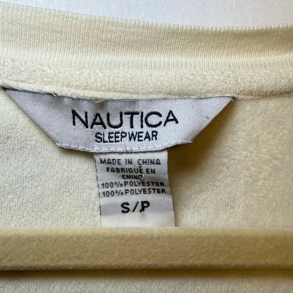 Nautica Sleepwear Womens Small Cream Polka Dot Long Sleeve Fleece Nightgown